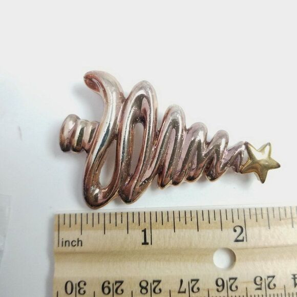 Vintage Retro Christmas Tree Brooch, Zig Zag Design Silver Tone With Star Pin - Picture 4 of 6